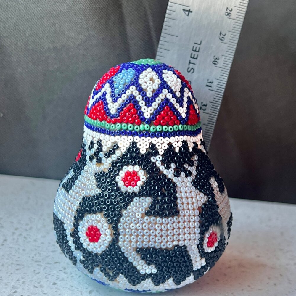 Handcrafted Beaded Gourd Sculpture With Colorful Geometric & Animal Patterns - Picture 7 of 8